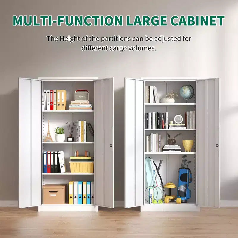 Armoire de rangement de garage en métal VIYET 71H, armoire en acier blanc verrouillable avec 3 étagères réglables (organiseur de bureau/garde-manger anti-basculement)