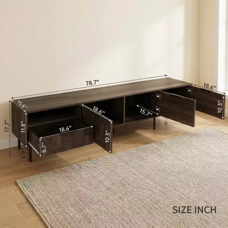 JVNOXK 78 Meuble TV Moderne du Milieu du Siècle pour Téléviseurs de 65+ Pouces, Console TV avec Armoires de Rangement pour Salon, Meuble de Rangement pour Centre de Divertissement