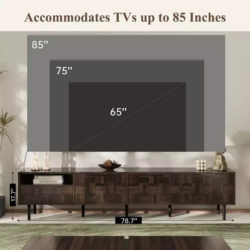 JVNOXK 78 Meuble TV Moderne du Milieu du Siècle pour Téléviseurs de 65+ Pouces, Console TV avec Armoires de Rangement pour Salon, Meuble de Rangement pour Centre de Divertissement