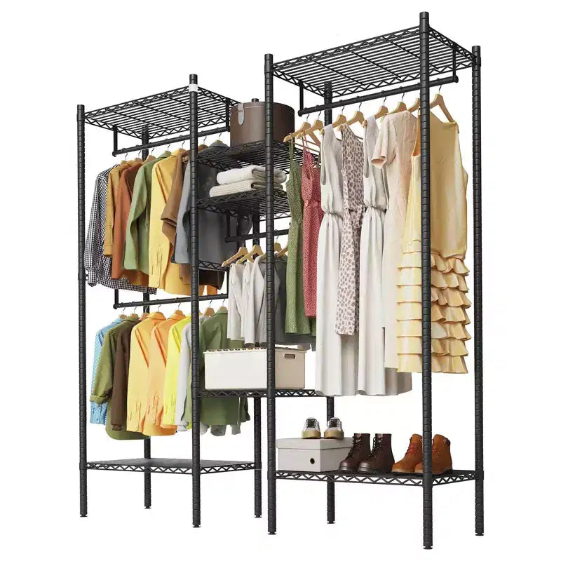 Capacity Commercial Garment Rack with Shelves Adjustable Freestanding Wardrobe for Home and Retail Storage Black