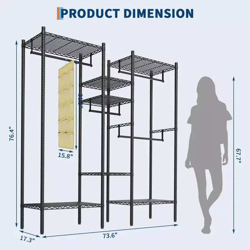 Porte-vêtements commercial haute capacité avec étagères, penderie autoportante réglable pour la maison et le commerce de détail, noir