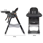 Chaise Haute Portable Réglable Siège d'Alimentation pour Bébé à Tout-Petit (0-6 Ans) avec Roues Verrouillables, Ceinture 5 Points et Design Facile à Nettoyer, pour la Maison