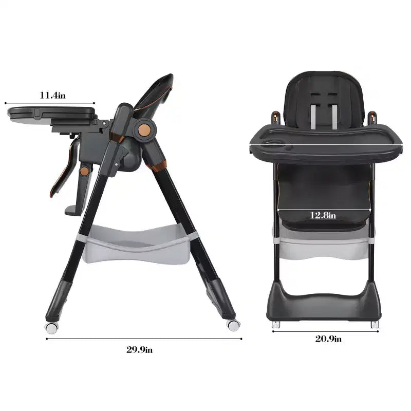 Chaise Haute Portable Réglable Siège d'Alimentation pour Bébé à Tout-Petit (0-6 Ans) avec Roues Verrouillables, Ceinture 5 Points et Design Facile à Nettoyer, pour la Maison