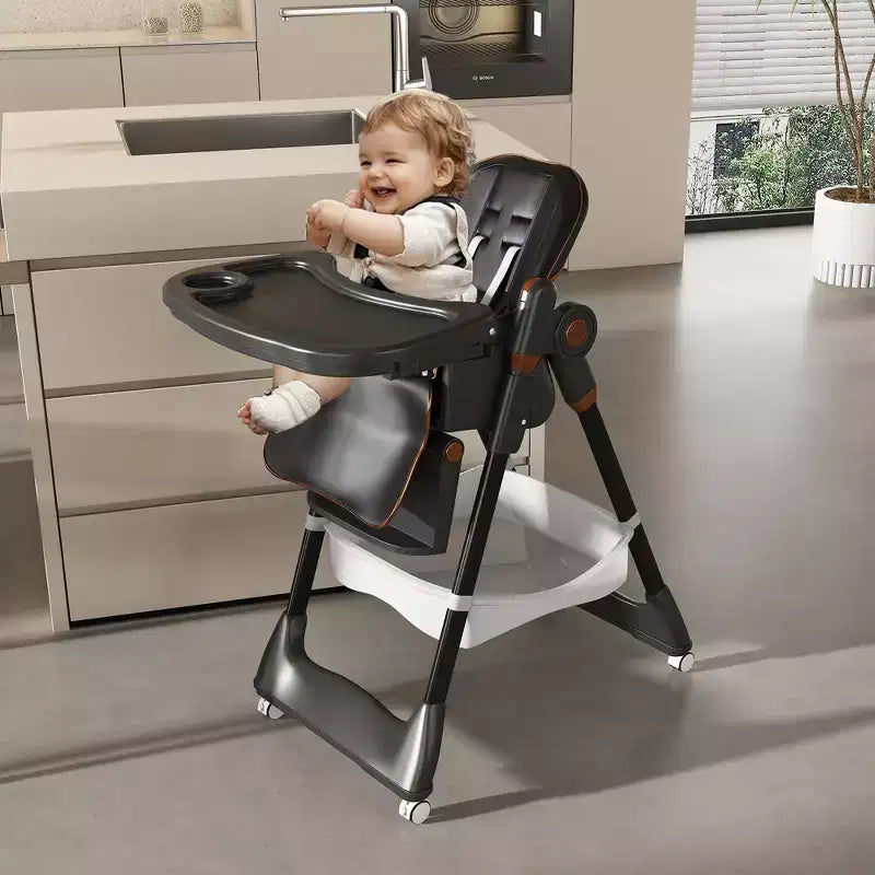 Chaise Haute Portable Réglable Siège d'Alimentation pour Bébé à Tout-Petit (0-6 Ans) avec Roues Verrouillables, Ceinture 5 Points et Design Facile à Nettoyer, pour la Maison