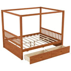 Cadre de lit à baldaquin en bois Whisen de taille Queen avec 2 tiroirs de rangement intégrés, construction robuste et durable