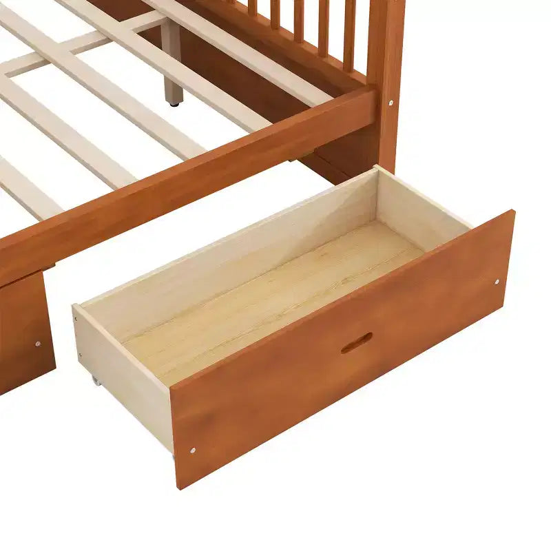 Cadre de lit à baldaquin en bois Whisen de taille Queen avec 2 tiroirs de rangement intégrés, construction robuste et durable