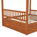 Cadre de lit à baldaquin en bois Whisen de taille Queen avec 2 tiroirs de rangement intégrés, construction robuste et durable