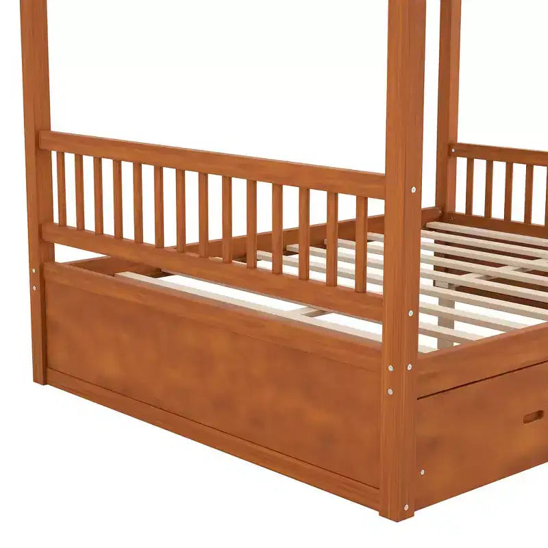 Cadre de lit à baldaquin en bois Whisen de taille Queen avec 2 tiroirs de rangement intégrés, construction robuste et durable