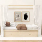 Cadre de lit à baldaquin en bois Whisen de taille Queen avec 2 tiroirs de rangement intégrés, construction robuste et durable