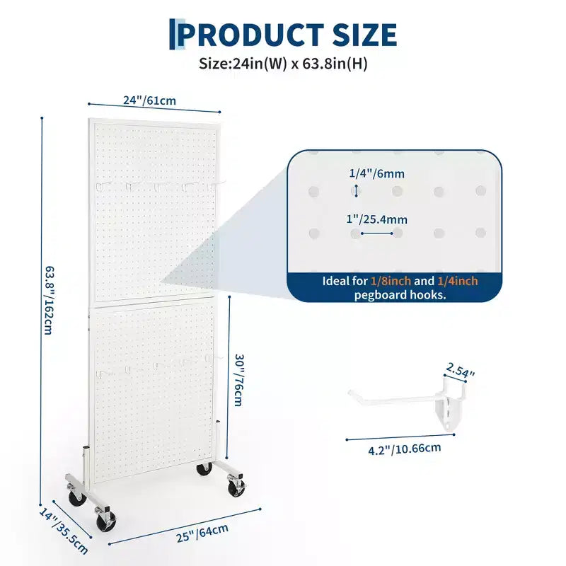 Présentoir autoportant à roulettes en panneau perforé 2X5, organisateur ajustable en panneau perforé pour foire artisanale, art, vente au détail, magasin, marché, maison et garage