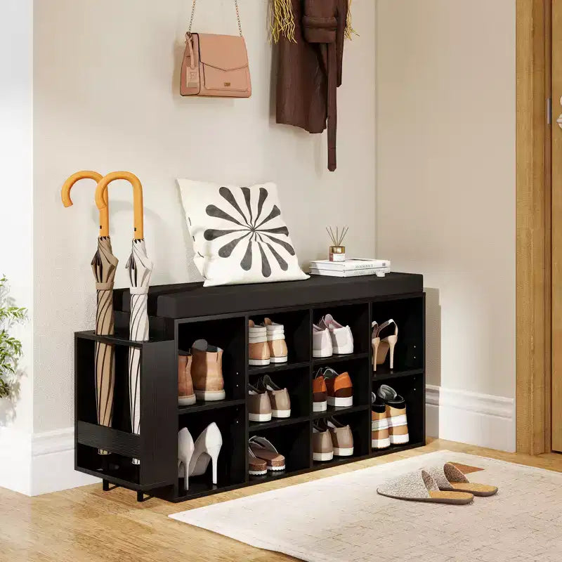 Banc de rangement pour chaussures Costway avec porte-parapluie, siège rembourré, étagères réglables et amovibles