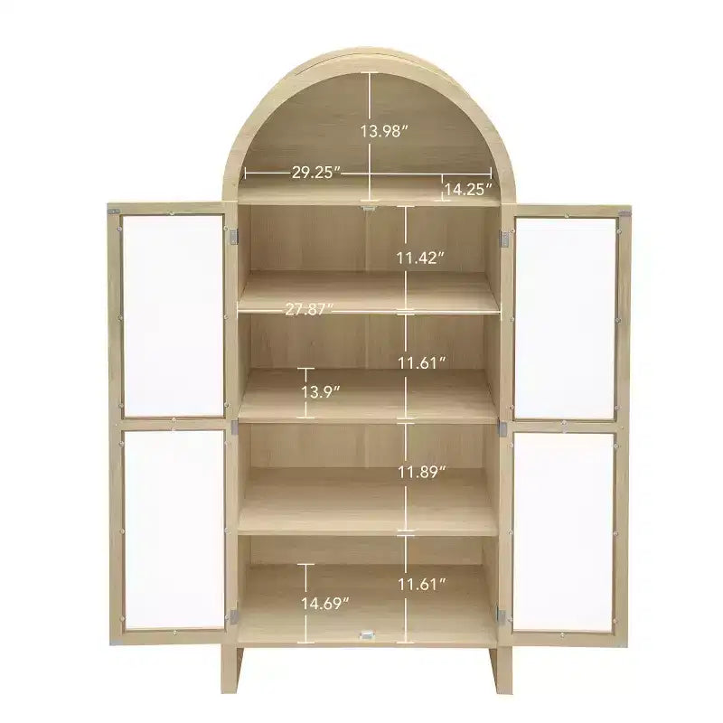 70 Armoire de Rangement Moderne Arcée avec Portes en Verre, Buffet de Cuisine Naturel pour Salle à Manger ou Salon-Panipeachy