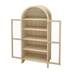 70 Armoire de Rangement Moderne Arcée avec Portes en Verre, Buffet de Cuisine Naturel pour Salle à Manger ou Salon-Panipeachy