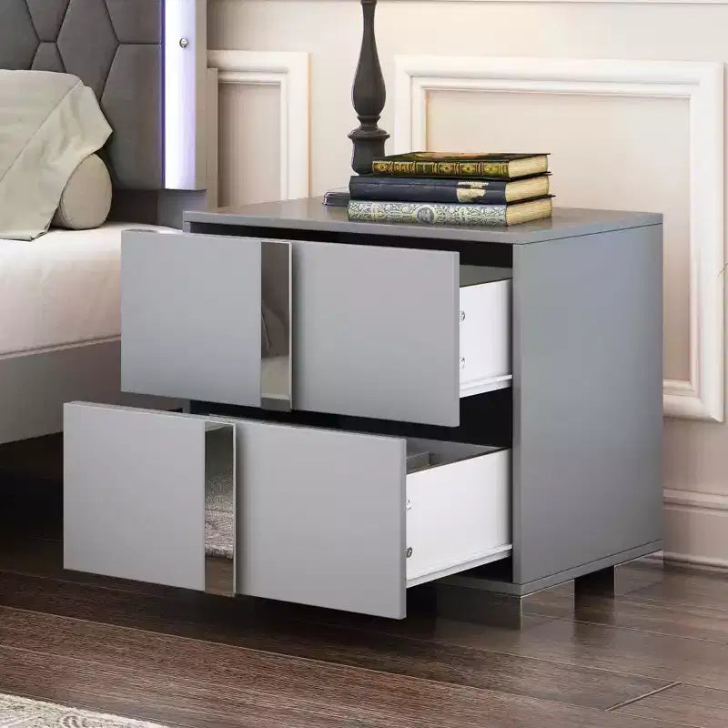 Table de chevet MAYEERTY avec pieds en métal, 2 tiroirs, pour chambre ou salon, Gris