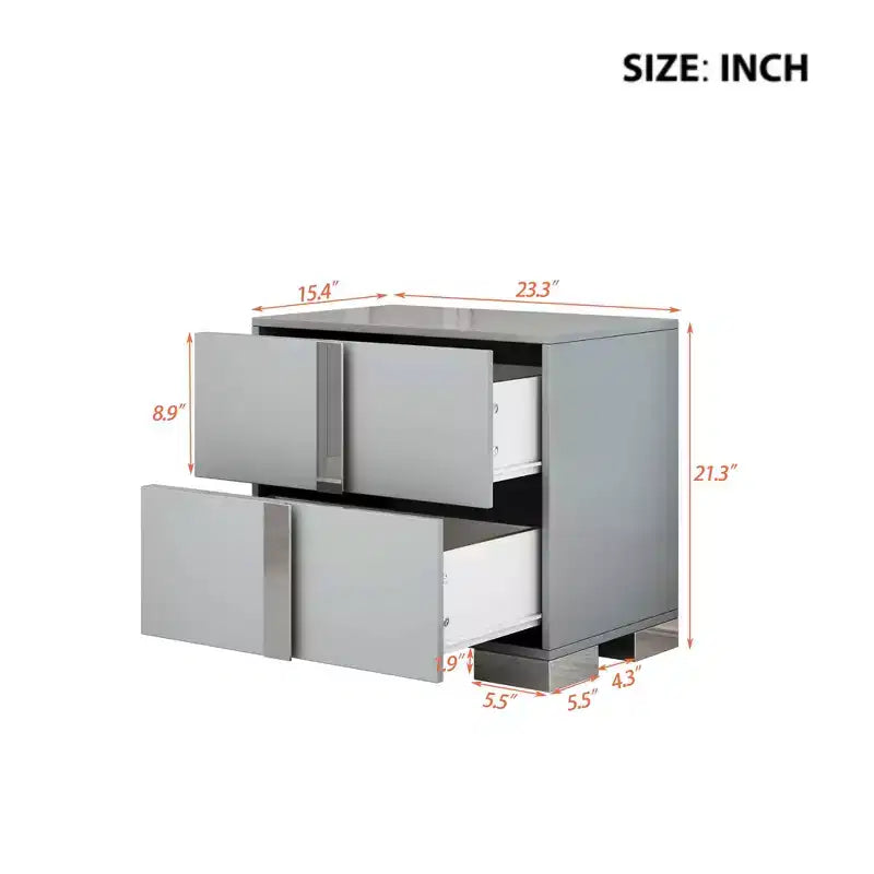 Table de chevet MAYEERTY avec pieds en métal, 2 tiroirs, pour chambre ou salon, Gris
