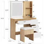 Coiffeuse avec miroir, Table de maquillage moderne, Tabouret de rangement, 4 tiroirs, Coiffeuses avec miroir de courtoisie