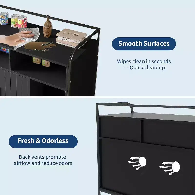 Meuble cache-litière pour chat avec étagères de rangement, armoire pour litière de chat et table d'appoint à cadre métallique moderne pour usage intérieur