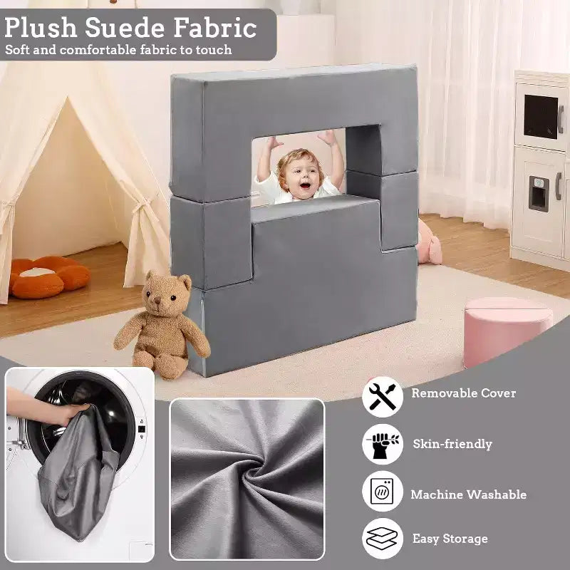 Canapé de jeu en mousse pour tout-petits - Ensemble de canapé souple convertible avec housse lavable détachable, mousse sûre non toxique pour la lecture, le jeu et le sommeil