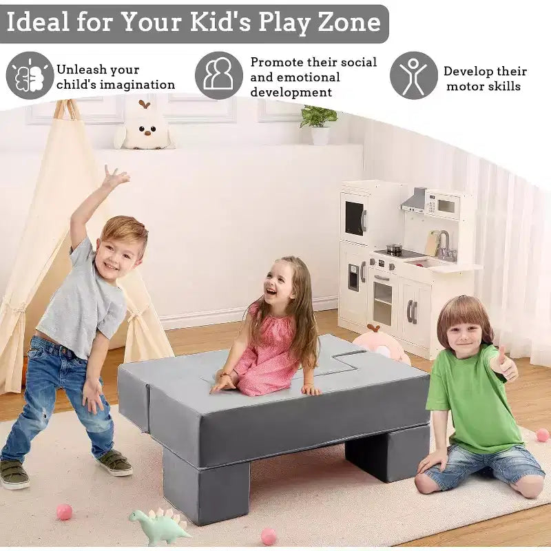 Canapé de jeu en mousse pour tout-petits - Ensemble de canapé souple convertible avec housse lavable détachable, mousse sûre non toxique pour la lecture, le jeu et le sommeil