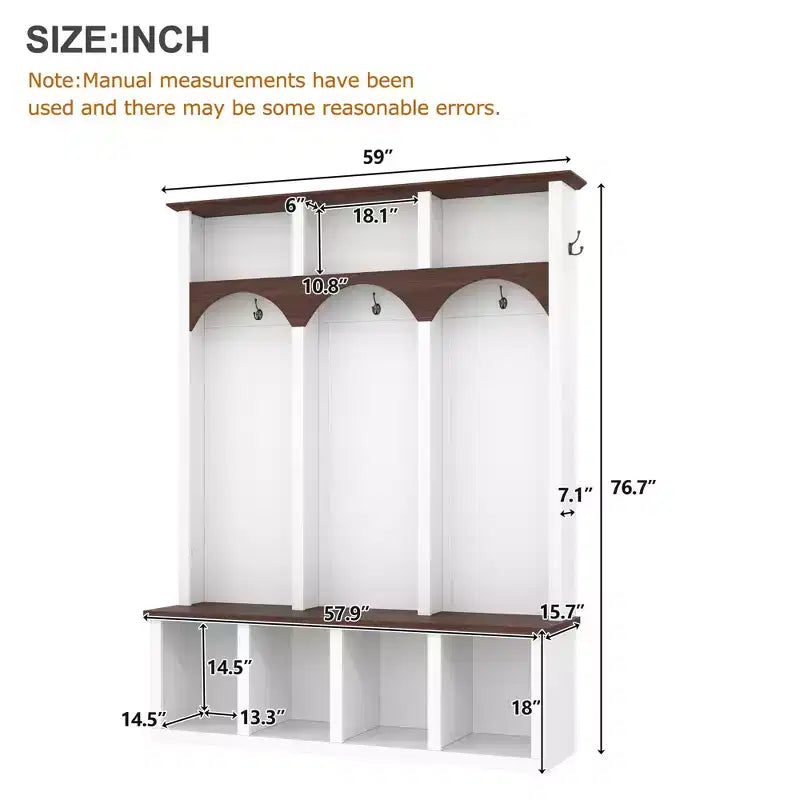 Clihome Banc de rangement en bois style ferme avec 5 crochets