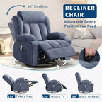 Fauteuil inclinable pivotant sur 360° surdimensionné avec fonctions chauffante et massante. Fauteuil à bascule large pour personnes de grande taille et fortes, 3 positions, porte-gobelets, port USB et pochette. Le fauteuil de relaxation par excellence.