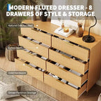 Commode moderne en bois avec 8 tiroirs cannelés, grand meuble de rangement avec poignées métalliques, commode de chambre anti-basculement pour chambre à coucher, salon, couloir
