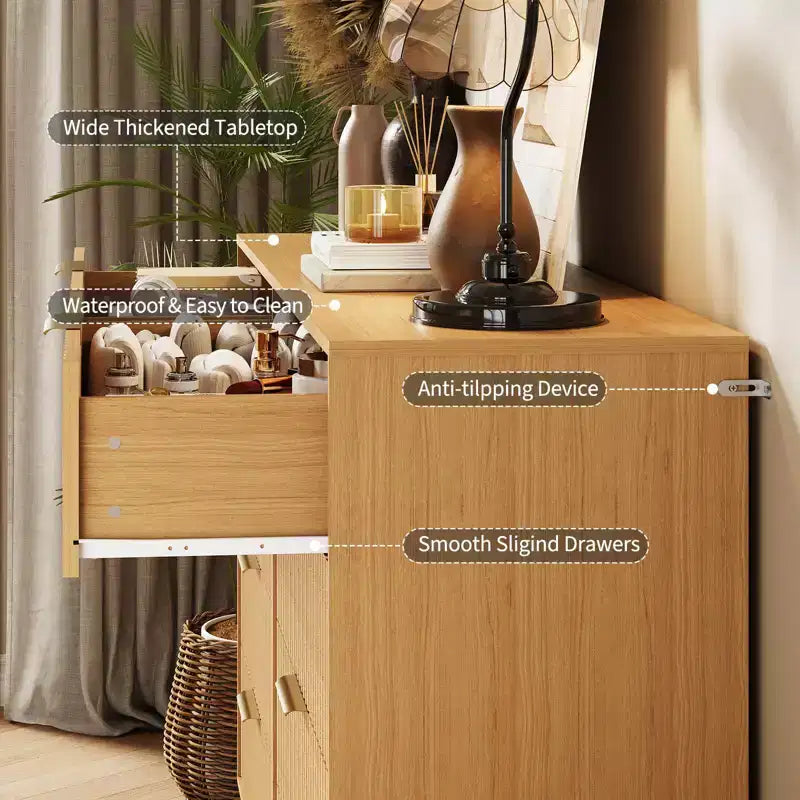 Commode moderne en bois avec 8 tiroirs cannelés, grand meuble de rangement avec poignées métalliques, commode de chambre anti-basculement pour chambre à coucher, salon, couloir