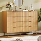 Commode moderne en bois avec 8 tiroirs cannelés, grand meuble de rangement avec poignées métalliques, commode de chambre anti-basculement pour chambre à coucher, salon, couloir