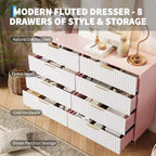 Commode moderne en bois avec 8 tiroirs cannelés, grand meuble de rangement avec poignées métalliques, commode de chambre anti-basculement pour chambre à coucher, salon, couloir