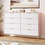 Commode moderne en bois avec 8 tiroirs cannelés, grand meuble de rangement avec poignées métalliques, commode de chambre anti-basculement pour chambre à coucher, salon, couloir