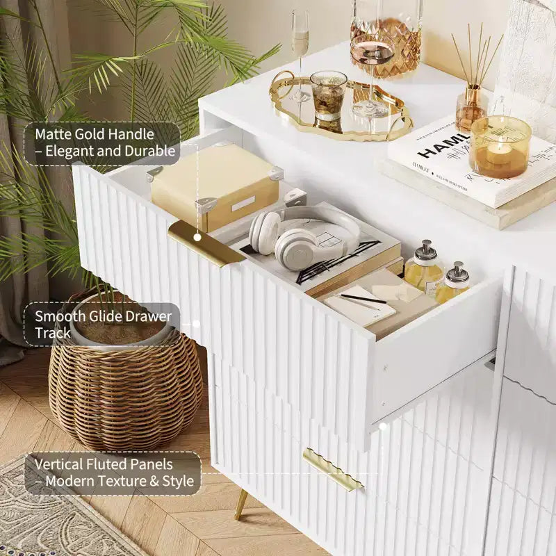 Commode moderne en bois avec 8 tiroirs cannelés, grand meuble de rangement avec poignées métalliques, commode de chambre anti-basculement pour chambre à coucher, salon, couloir