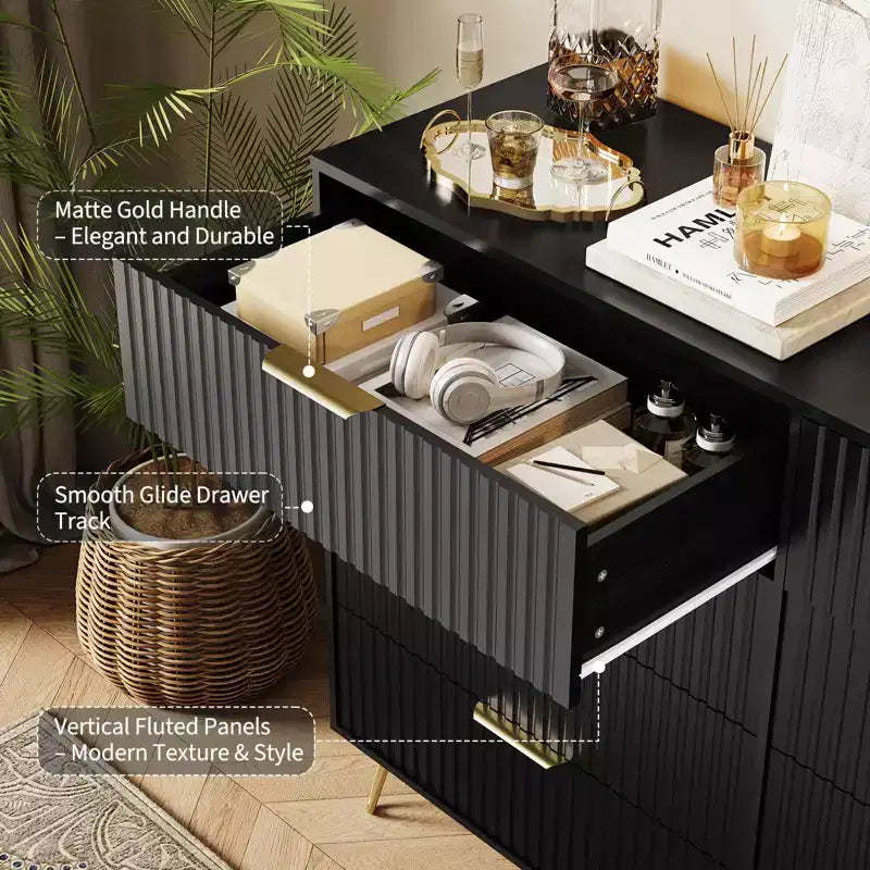 Commode moderne en bois avec 8 tiroirs cannelés, grand meuble de rangement avec poignées métalliques, commode de chambre anti-basculement pour chambre à coucher, salon, couloir