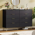 Commode moderne en bois avec 8 tiroirs cannelés, grand meuble de rangement avec poignées métalliques, commode de chambre anti-basculement pour chambre à coucher, salon, couloir