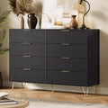 Modern Wood Dresser with 8 Fluted Drawers, Large Storage Chest with Metal Handles, Anti-Tip Bedroom Dresser for Bedroom, Living Room, Hallway
