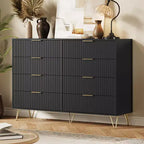 Modern Wood Dresser with 8 Fluted Drawers, Large Storage Chest with Metal Handles, Anti-Tip Bedroom Dresser for Bedroom, Living Room, Hallway