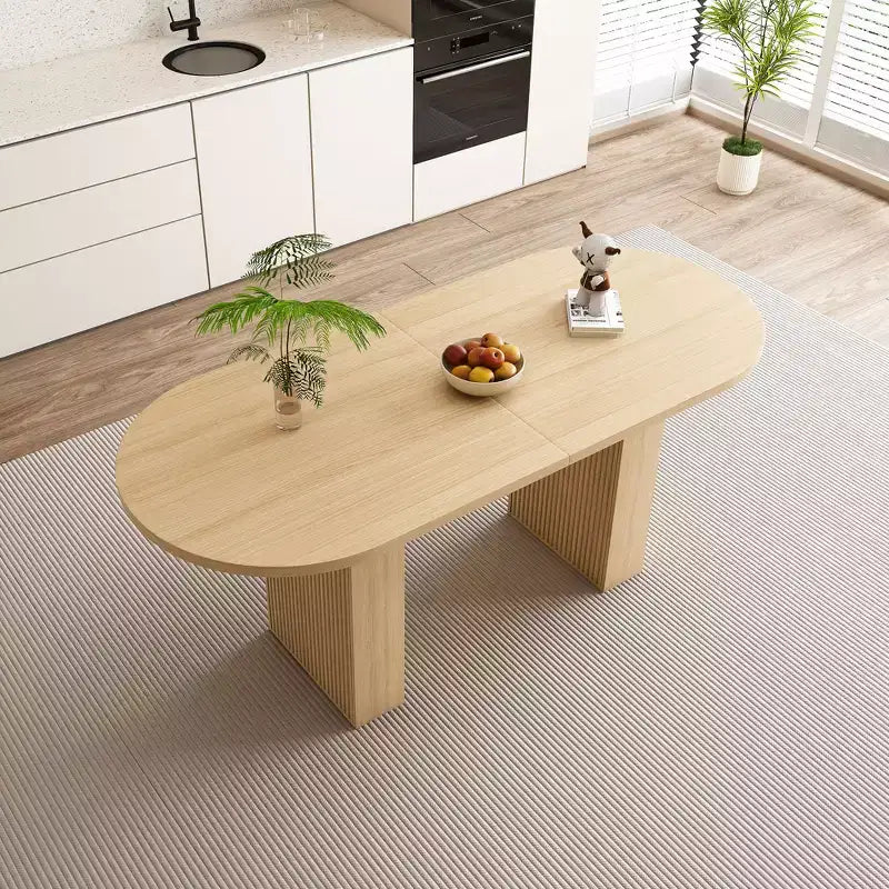 MAYEERTY Table à manger ovale de style ferme, table de cuisine à pied central en lattes de bois avec une capacité de charge de 150 kg, table de salle à manger polyvalente
