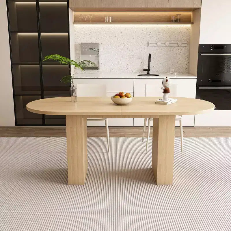 MAYEERTY Table à manger ovale de style ferme, table de cuisine à pied central en lattes de bois avec une capacité de charge de 150 kg, table de salle à manger polyvalente