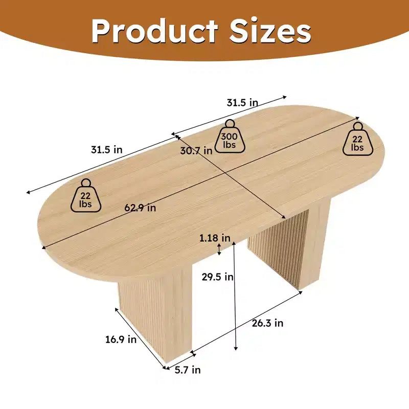 MAYEERTY Table à manger ovale de style ferme, table de cuisine à pied central en lattes de bois avec une capacité de charge de 150 kg, table de salle à manger polyvalente