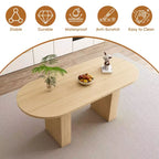 MAYEERTY Table à manger ovale de style ferme, table de cuisine à pied central en lattes de bois avec une capacité de charge de 150 kg, table de salle à manger polyvalente