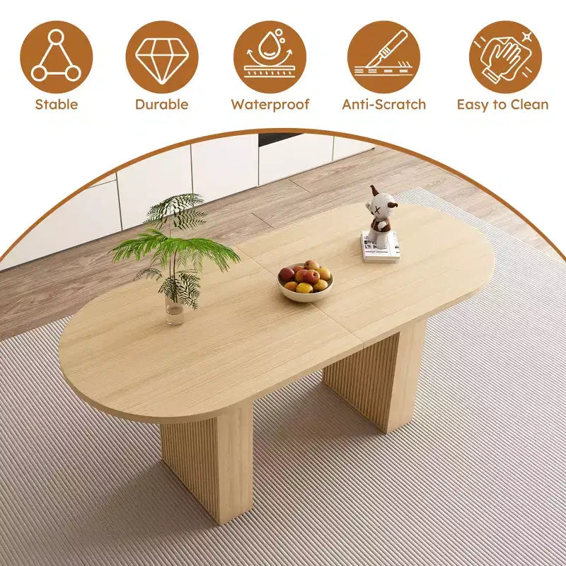 MAYEERTY Table à manger ovale de style ferme, table de cuisine à pied central en lattes de bois avec une capacité de charge de 150 kg, table de salle à manger polyvalente