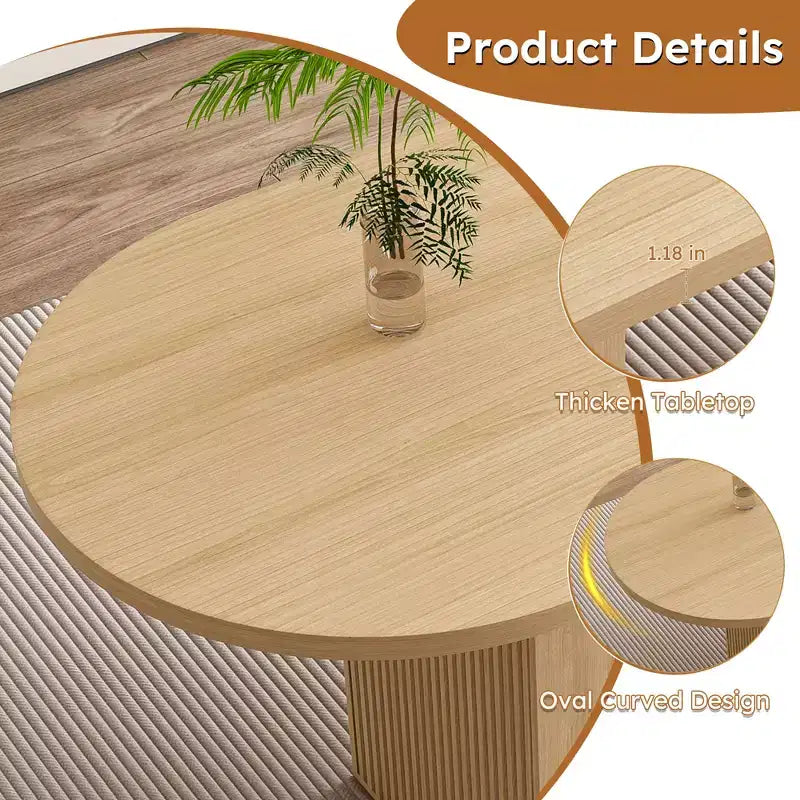 MAYEERTY Table à manger ovale de style ferme, table de cuisine à pied central en lattes de bois avec une capacité de charge de 150 kg, table de salle à manger polyvalente