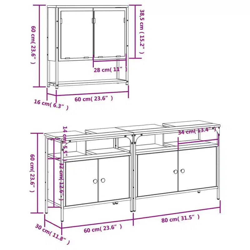 vidaXL Ensemble de meubles de salle de bain avec étagère 3 pcs Bois d'ingénierie Meuble de rangement