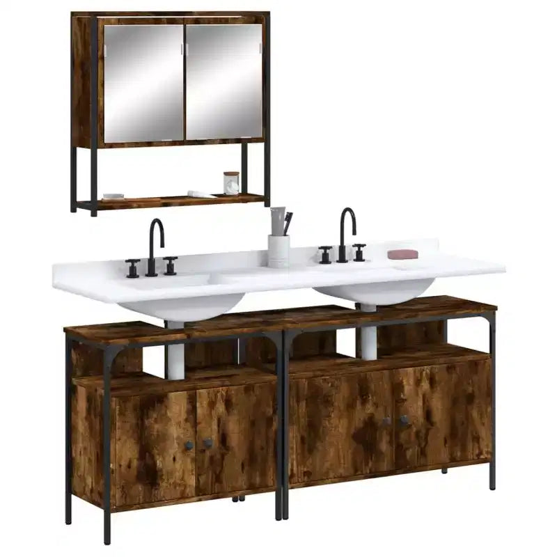 vidaXL Ensemble de meubles de salle de bain avec étagère 3 pcs Bois d'ingénierie Meuble de rangement