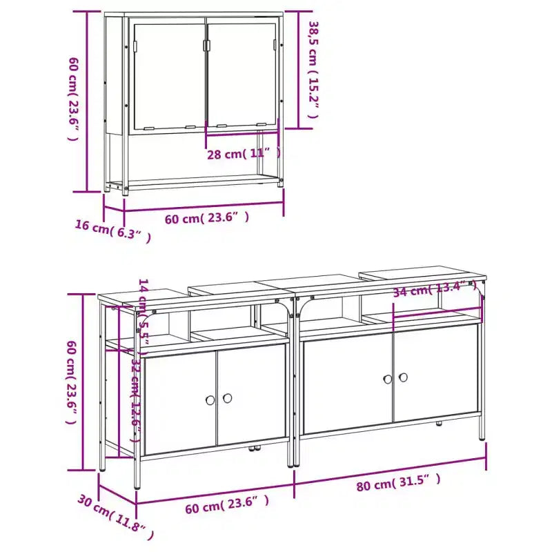 vidaXL Ensemble de meubles de salle de bain avec étagère 3 pcs Bois d'ingénierie Meuble de rangement