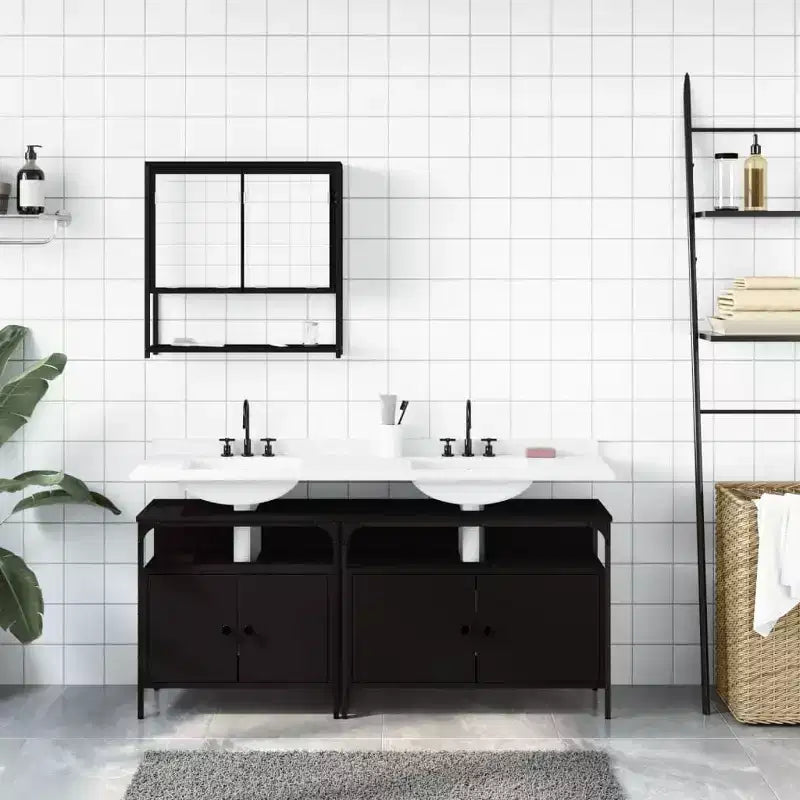 vidaXL Ensemble de meubles de salle de bain avec étagère 3 pcs Bois d'ingénierie Meuble de rangement