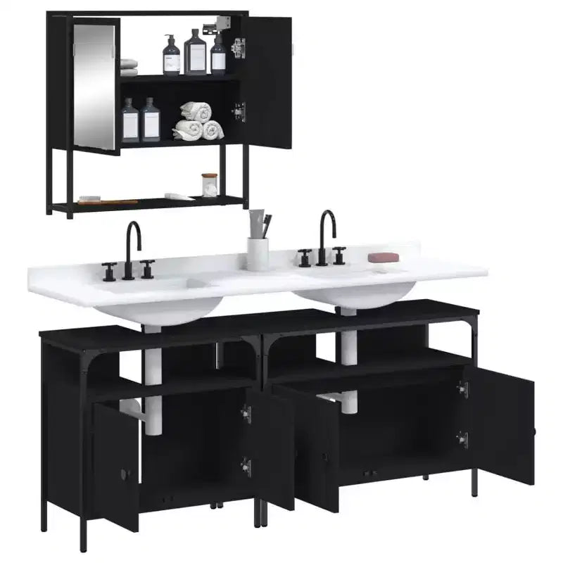 vidaXL Ensemble de meubles de salle de bain avec étagère 3 pcs Bois d'ingénierie Meuble de rangement