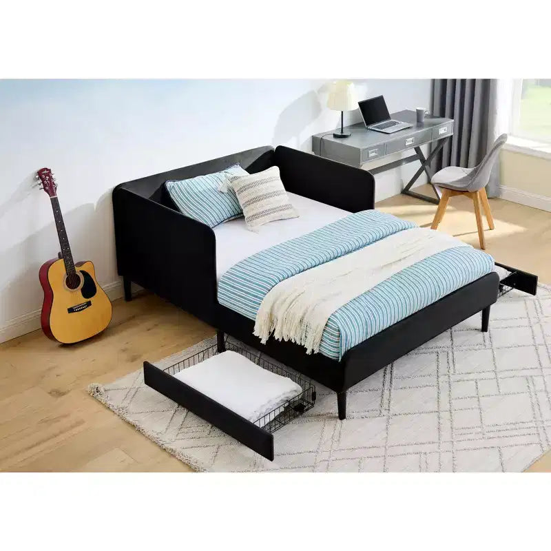 Lit de repos Bellemave avec 2 tiroirs de rangement sous le lit, canapé-lit réglable en velours pour salon et chambre à coucher