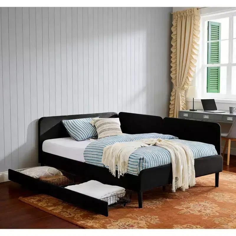 Lit de repos Bellemave avec 2 tiroirs de rangement sous le lit, canapé-lit réglable en velours pour salon et chambre à coucher