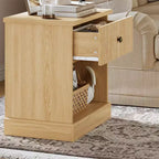 Table de chevet cannelée avec tiroir, Table d'appoint moderne avec étagère ouverte, Table de chevet peu encombrante avec base courbée pour chambre ou salon