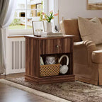 Table de chevet cannelée avec tiroir, Table d'appoint moderne avec étagère ouverte, Table de chevet peu encombrante avec base courbée pour chambre ou salon